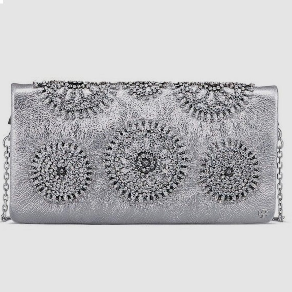 Tory Burch Crystal Embellished Metallic Clutch